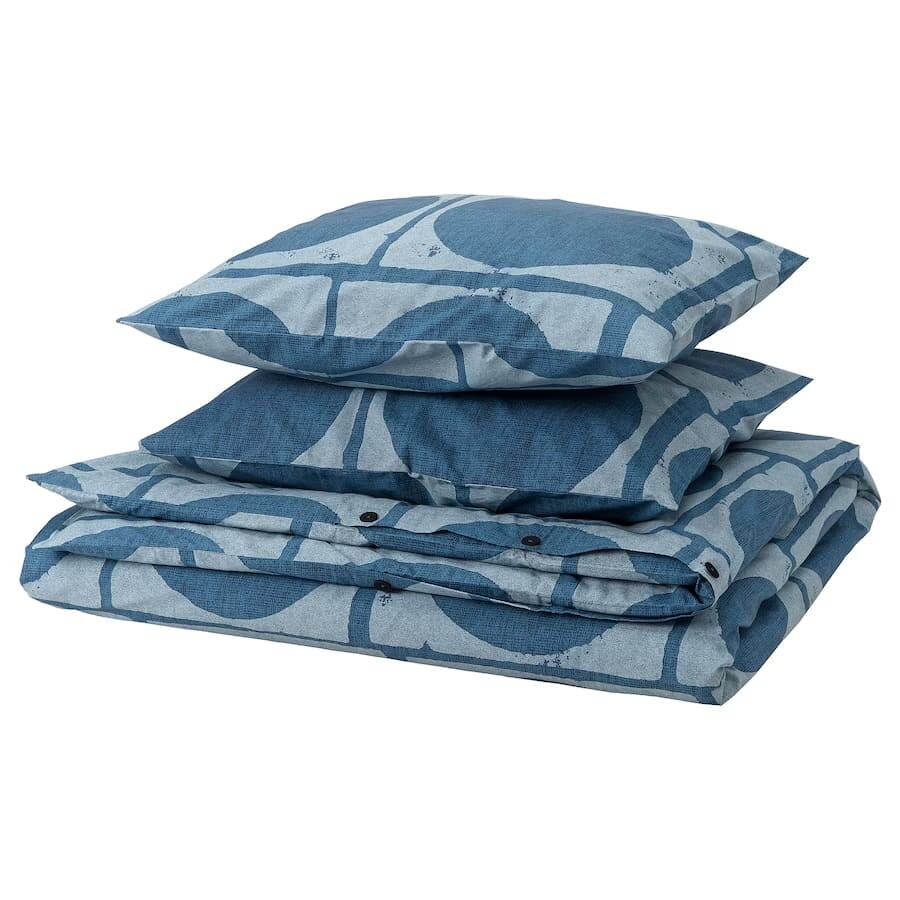 

Комплект постельного белья Ikea Jordranunkel, 3 предмета, 240x220/50x60 см, синий