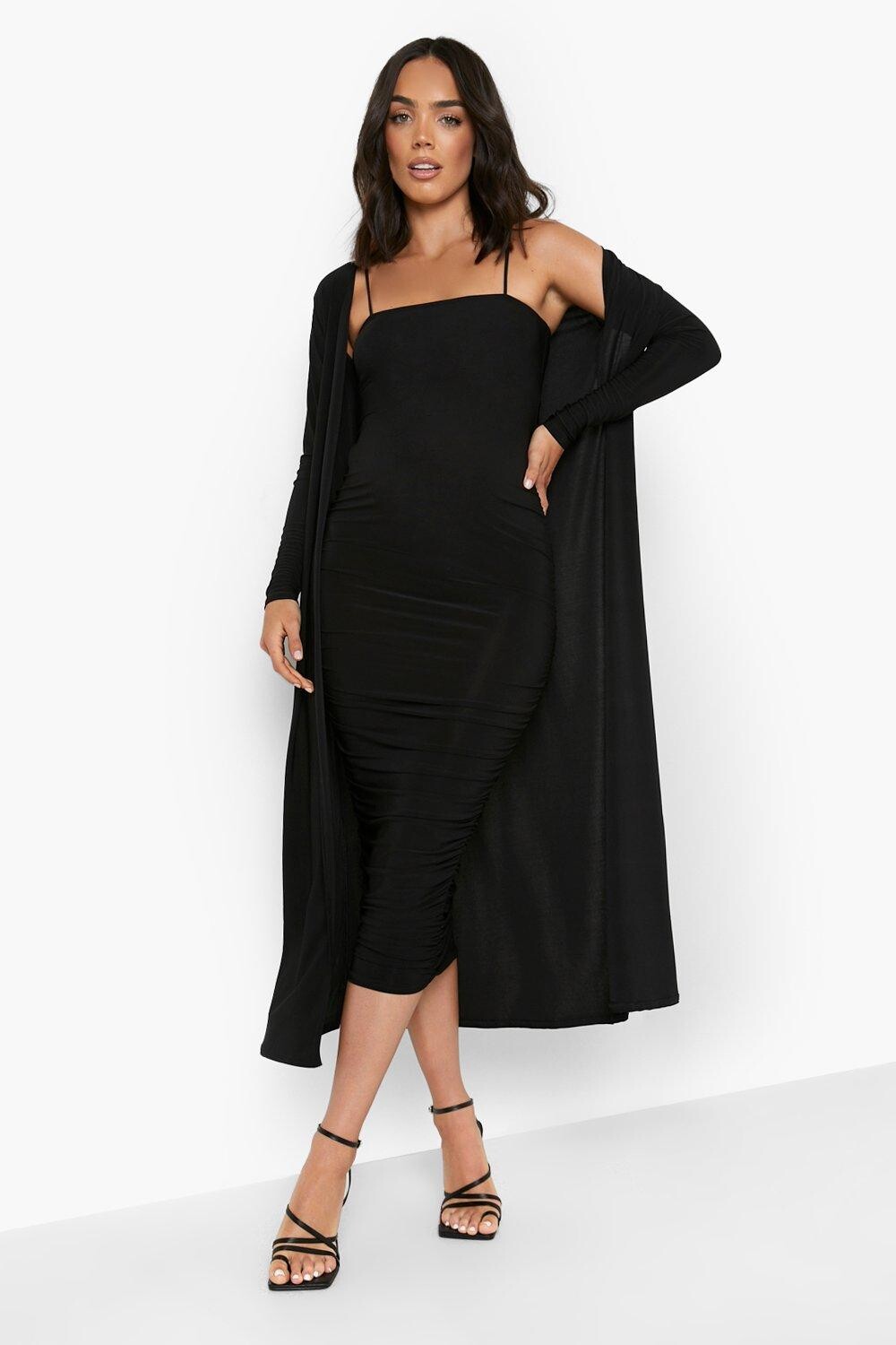 

Комплект платья Duster с квадратным вырезом и рюшами для беременных boohoo, черный
