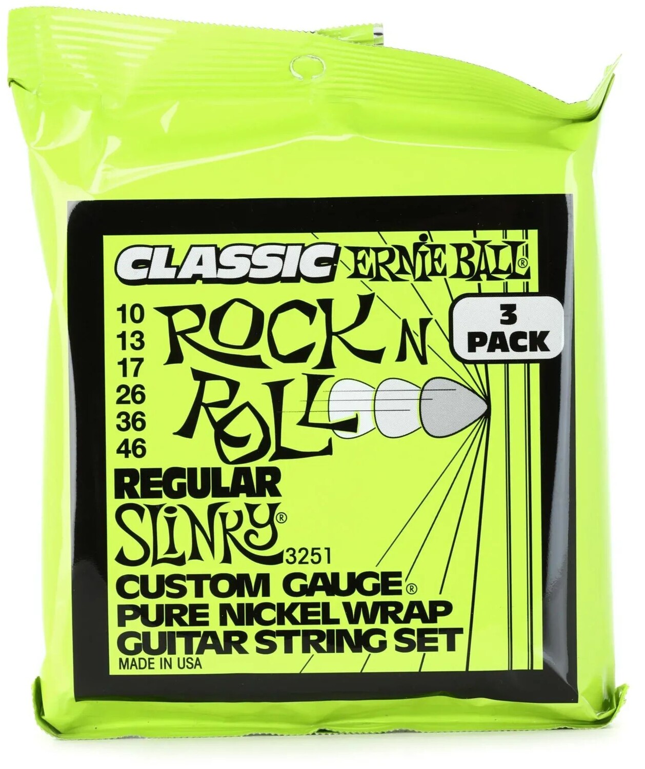 

Струны для электрогитары Ernie Ball 3251 Regular Slinky Classic Rock N Roll — .010-.046 Factory (3 шт.)