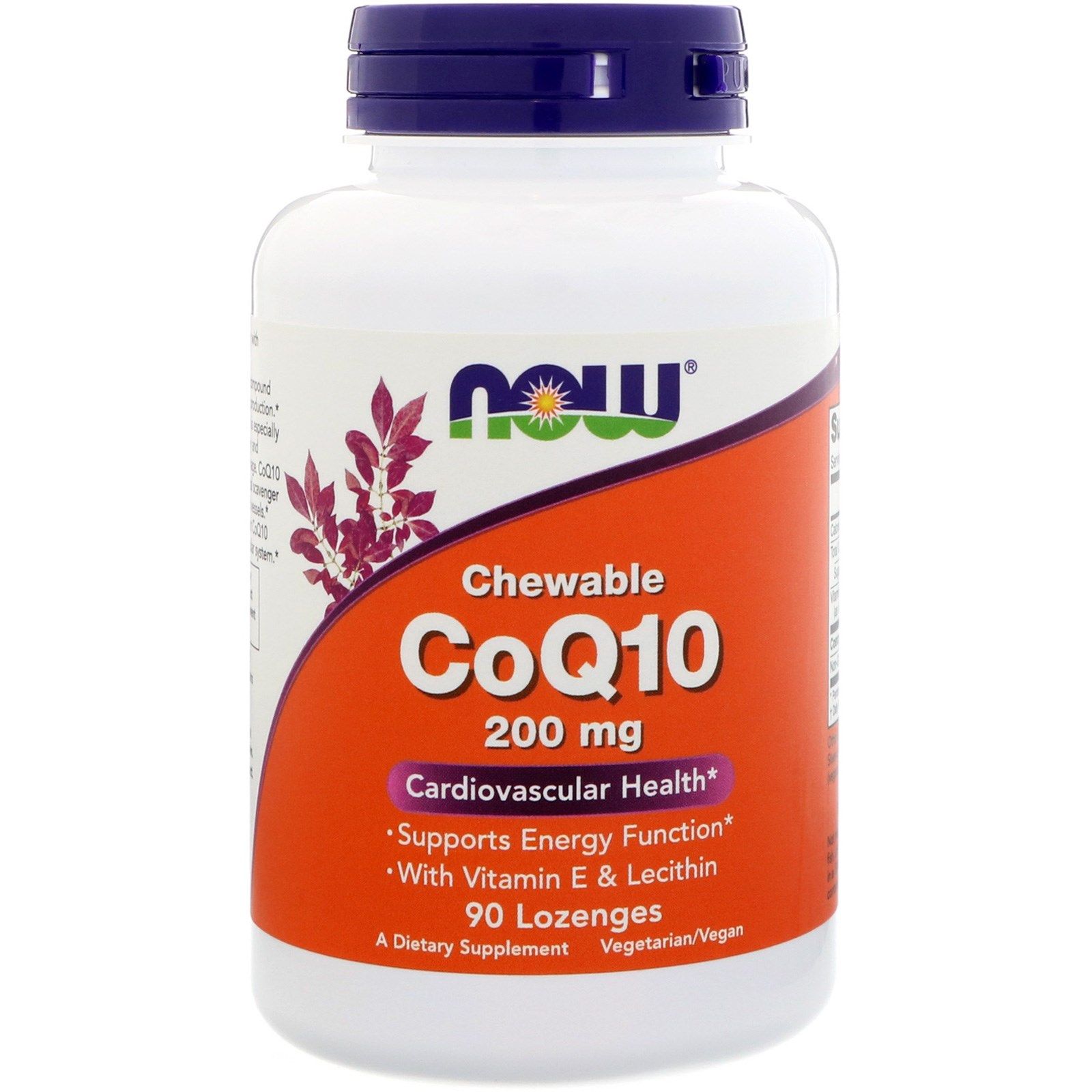 Now Foods CoQ10 With Vitamin E and Lecithin Chewable 200 mg 90 Lozenges now foods coq10 with vitamin e