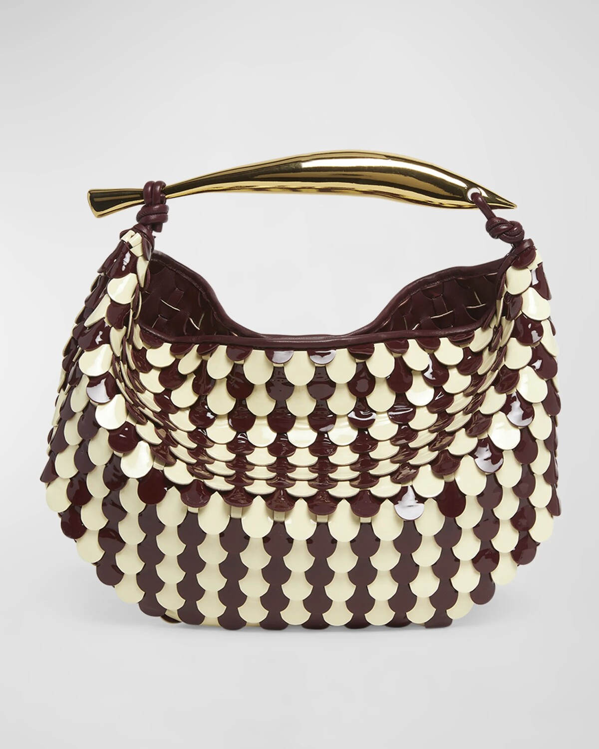

Маленькая сумка через плечо из лакированной кожи сардинового цвета Bottega Veneta, цвет Barolo-Camo