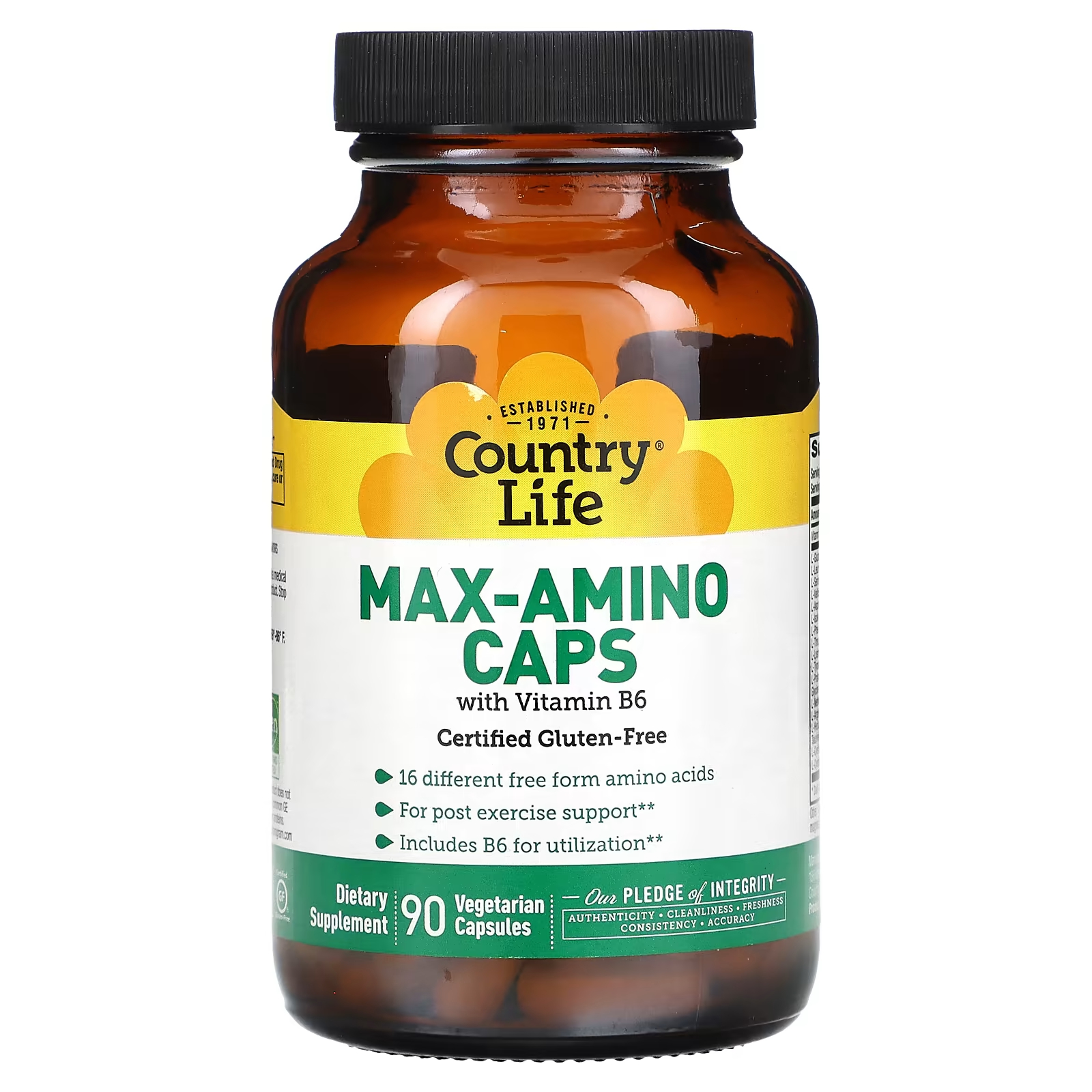 Пищевая добавка Country Life Max-Amino Caps с витамином B6, 90 вегетарианских капсул коэнзим с активным витамином b6 country life 30 капсул