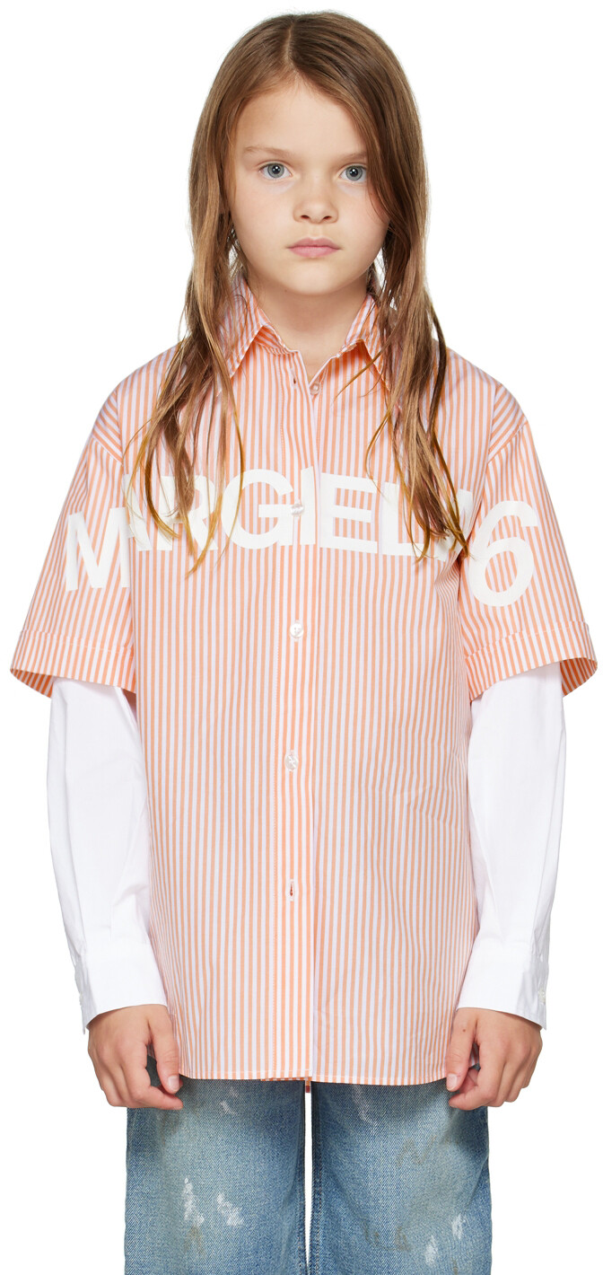 

Детская рубашка в розовую и белую полоску MM6 Maison Margiela