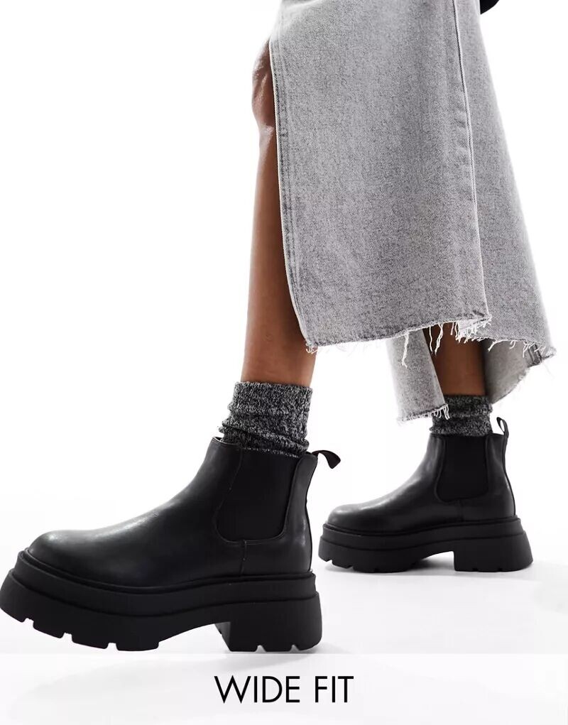 

Черные низкие ботинки челси London Rebel Wide Fit