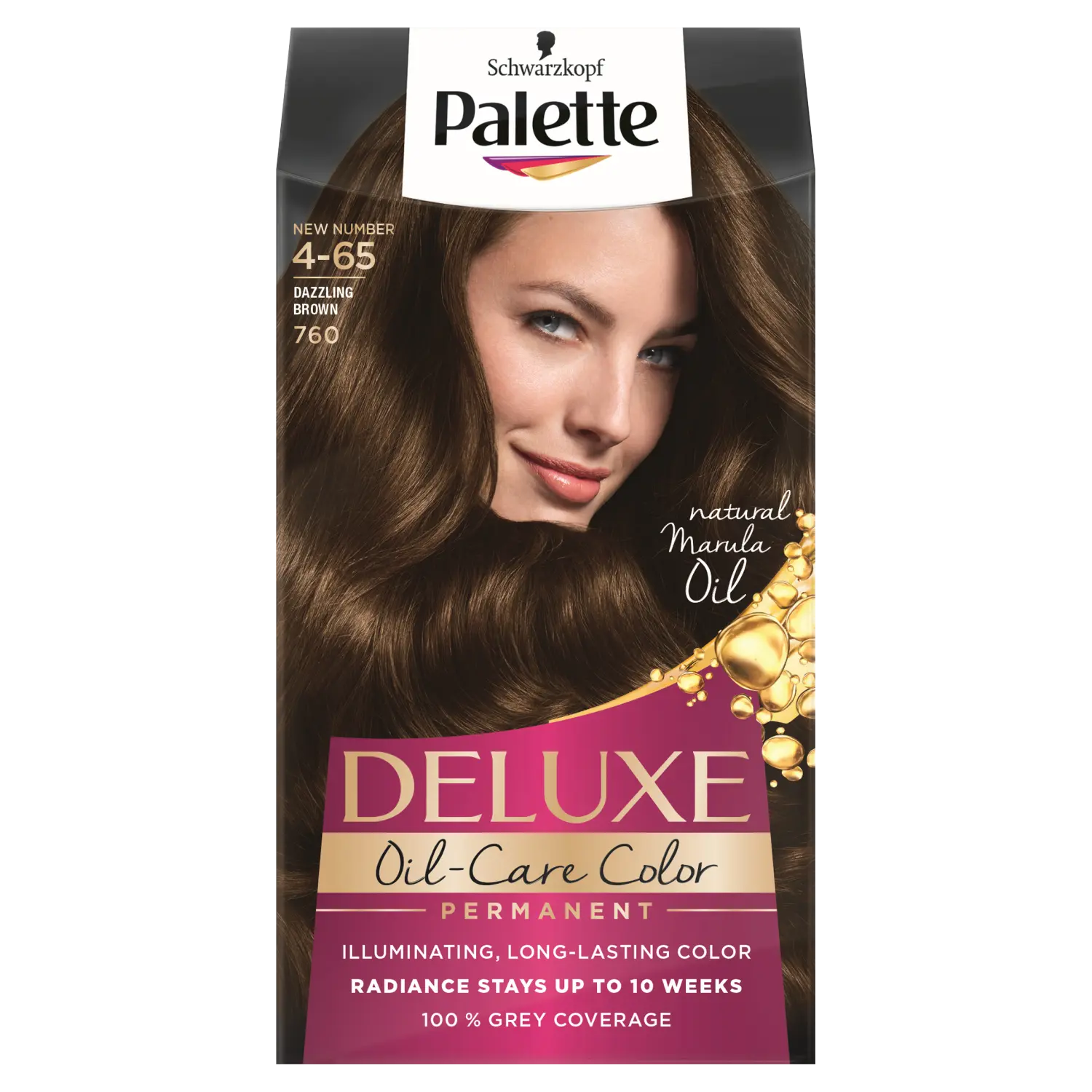 

Palette Deluxe Oil-Care краска для волос 4-65 (760) ослепительный шатен, 1 упаковка