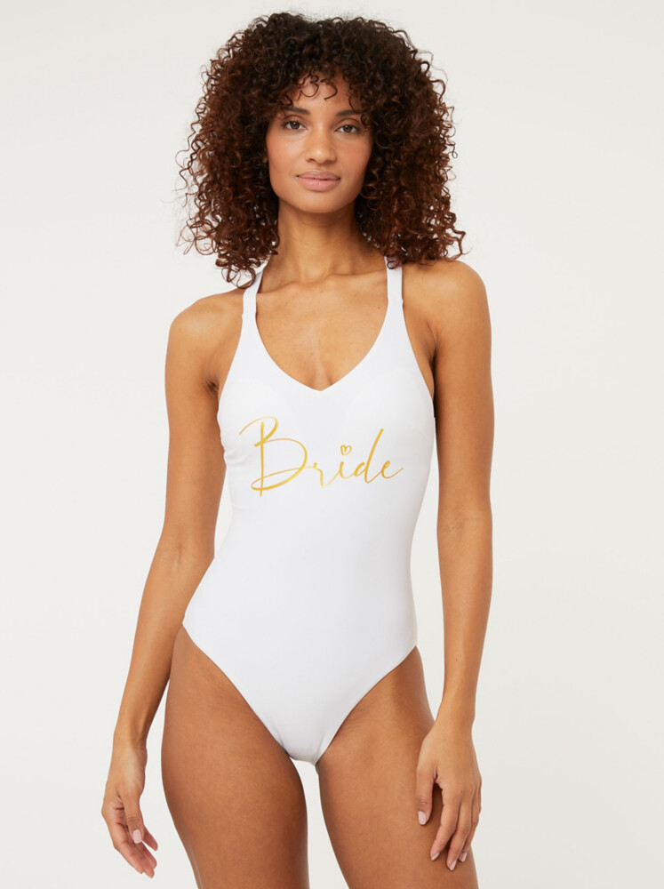 

Белый купальник с принтом Bride Slogan George., белый