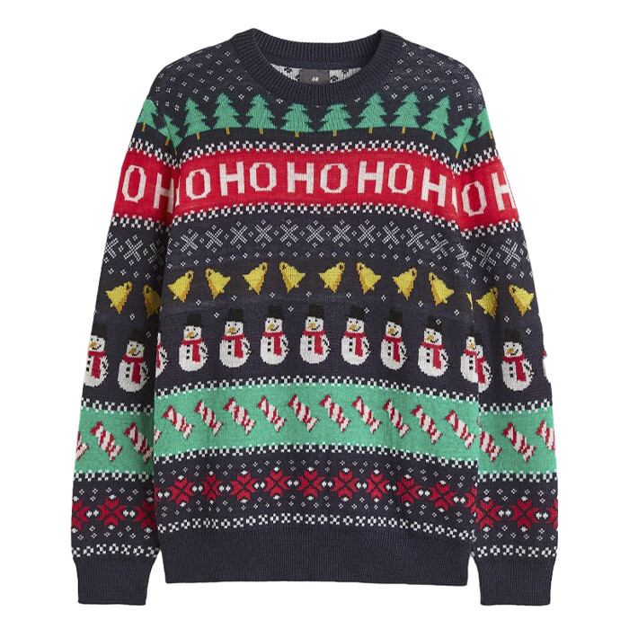 

Джемпер H&M Snowmen Regular Fit Jacquard-Knit, темно-синий