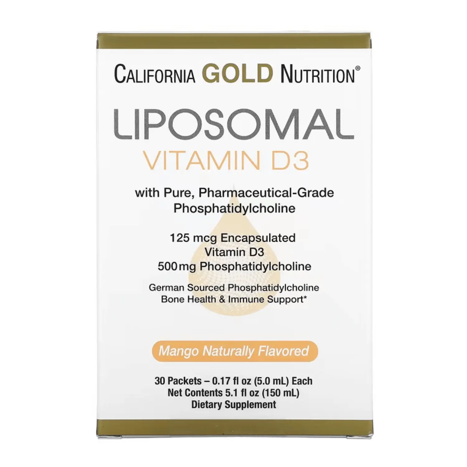 

Липосомальный витамин D3 California Gold Nutrition, 30 пакетиков, 5 мл