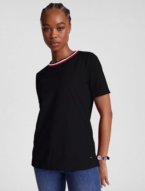 

Футболка с круглым вырезом Tommy Hilfiger Stripe Collar Crewneck, черный