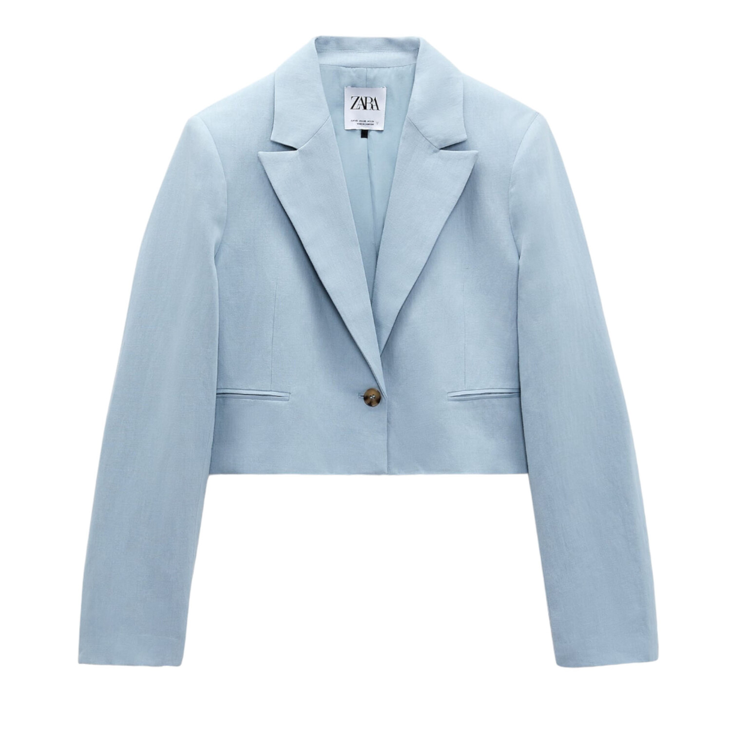 

Пиджак Zara Linen Blend Cropped, голубой