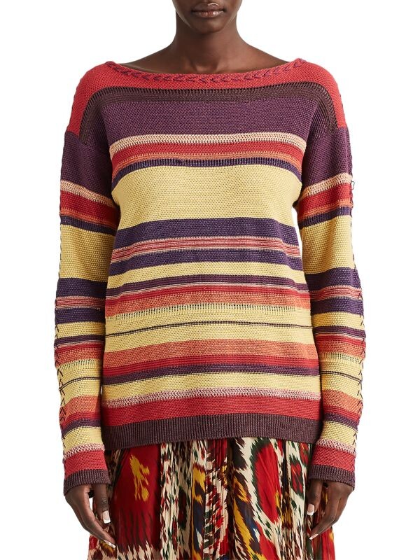 

Полосатый свитер из льна и шелка Ralph Lauren Collection Brown multi