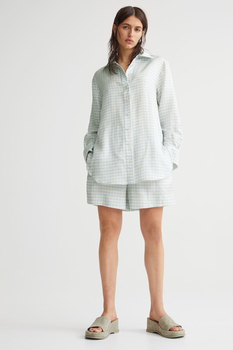 

Шорты из смесового шелка H&M, голубой/клетка
