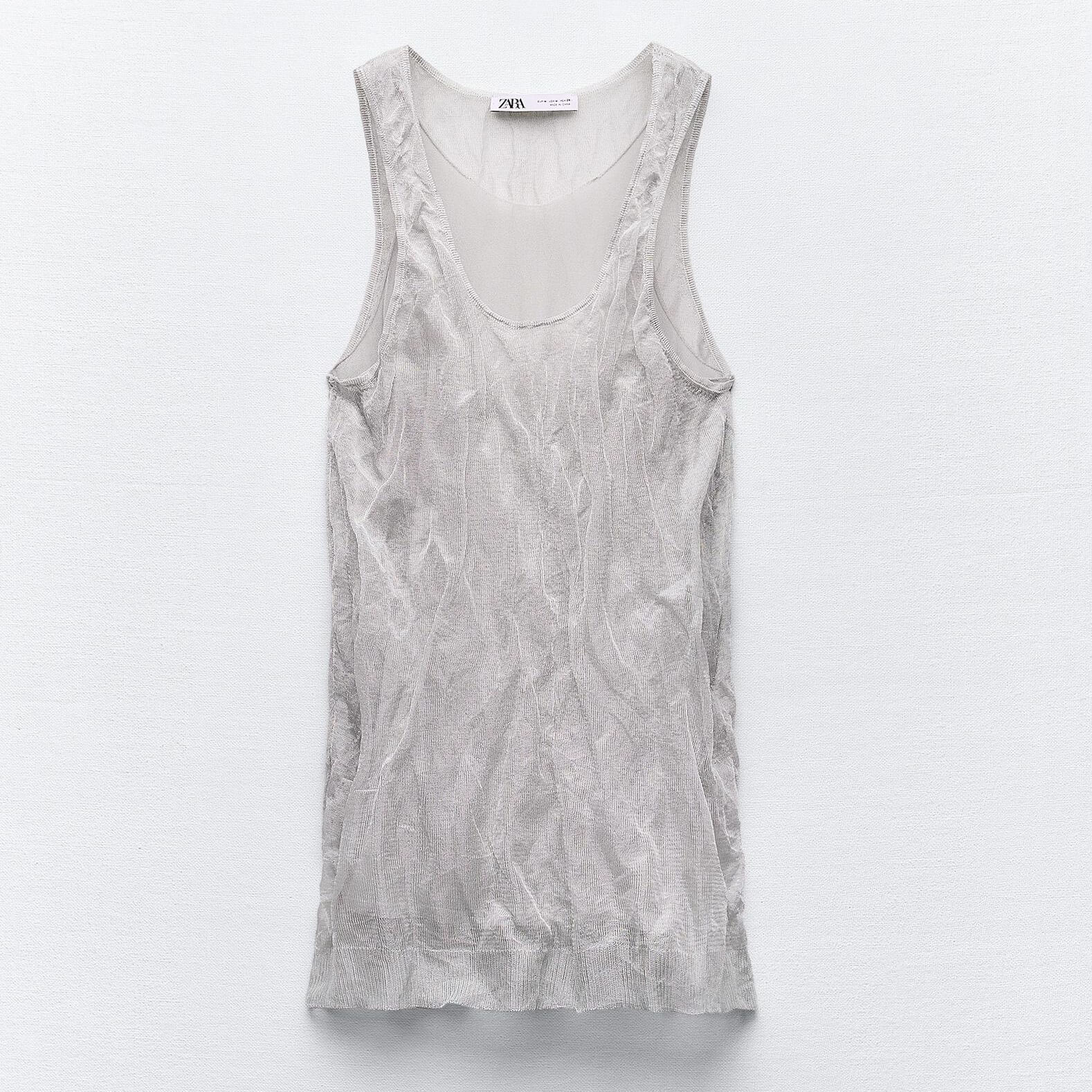 Топ Zara Creased-effect Knit, серебристый брюки zara creased effect palazzo мультиколор