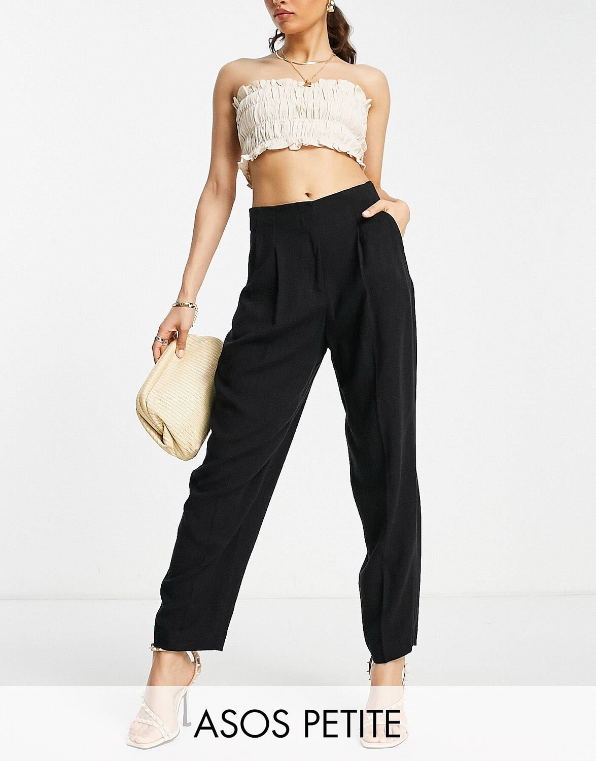 

Черные зауженные брюки из мягкой льняной ткани ASOS DESIGN Petite