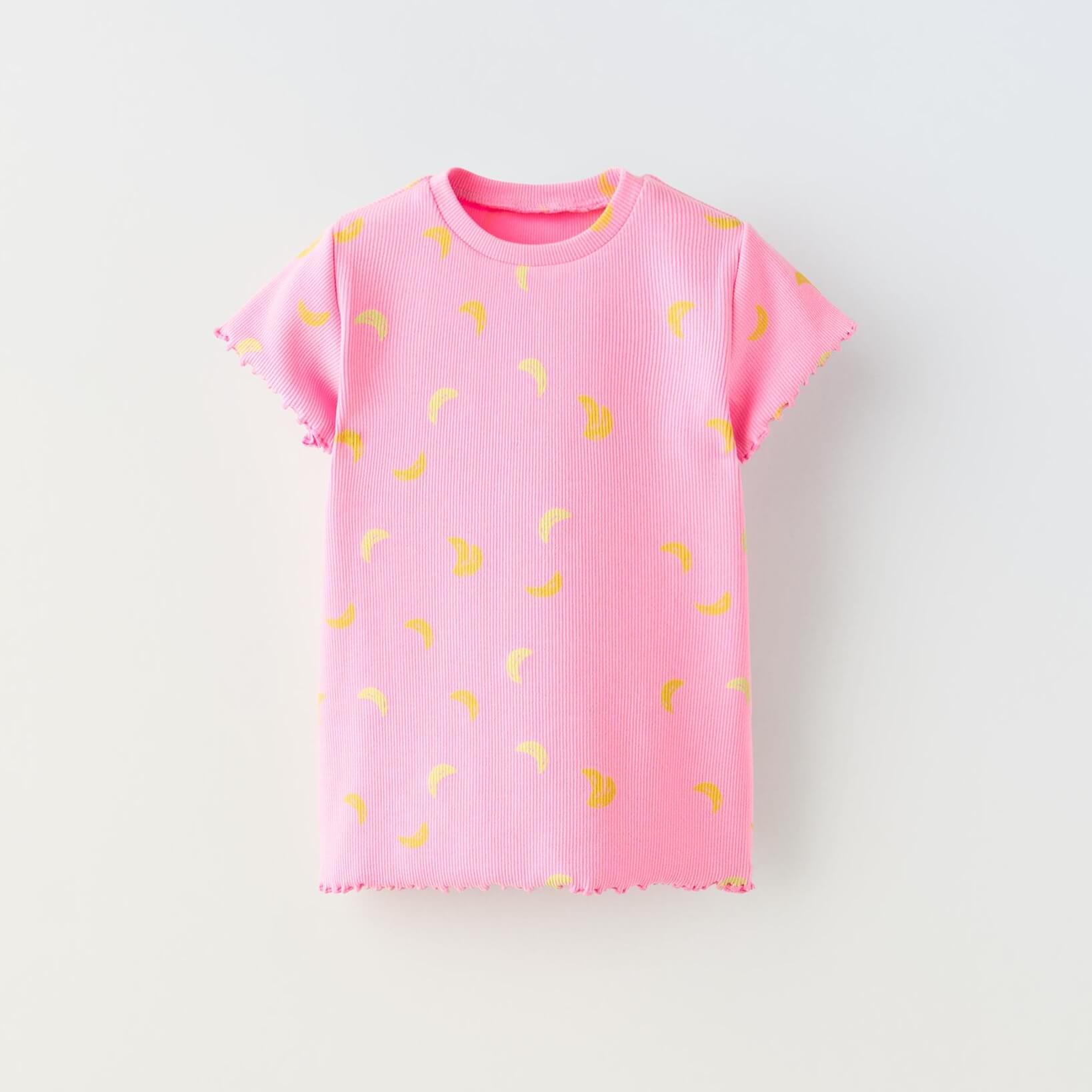 Футболка Zara Summer Camp Printed Ribbed, розовый футболка zara ribbed fruit розовый