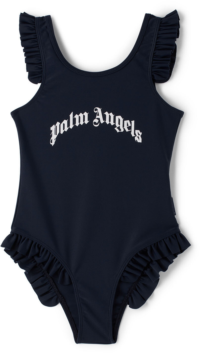 

Детский купальник темно-синего цвета с изогнутым логотипом Palm Angels