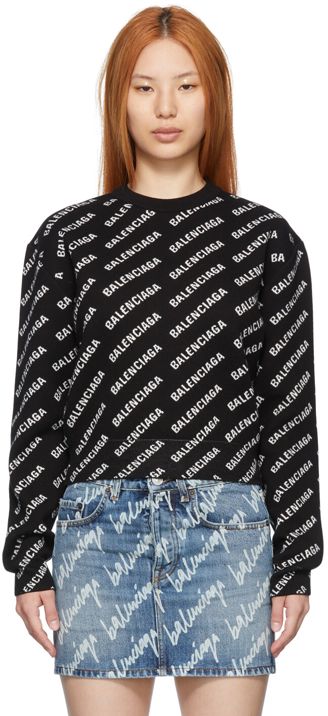

Черный сплошной мини-свитер Balenciaga
