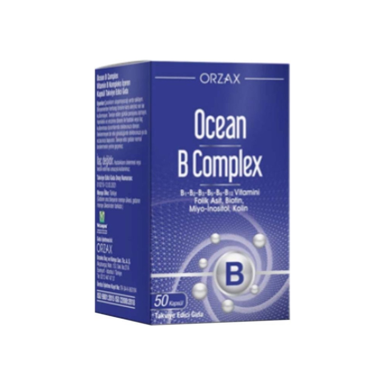 Пищевая комплексная добавка Ocean Orzax B Supplementary Food, 50 капсул фолиевая кислота витамины b6 и b12 для взрослых 50 таблеток по 100 мг