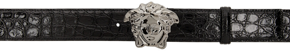 

Черно-серебристый ремень с крокодиловой оболочкой 'La Medusa' Versace