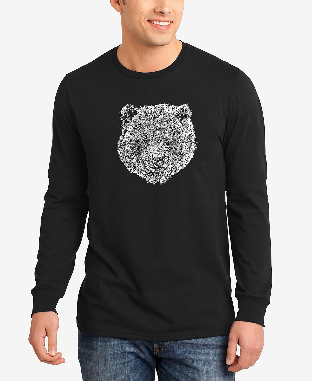 три медведя медведи Мужская футболка с надписью word art bear face с длинным рукавом LA Pop Art, черный