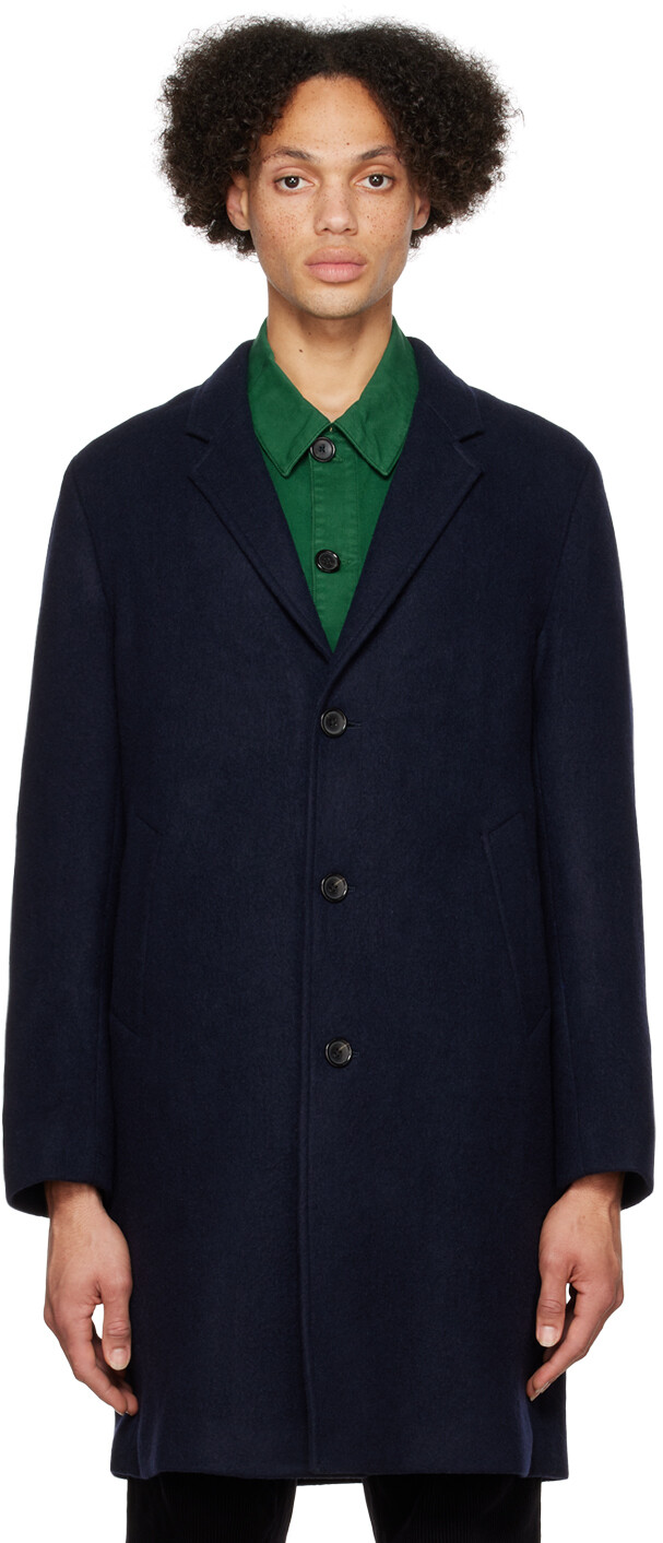 

Темно-синее однобортное пальто PS by Paul Smith, Синий