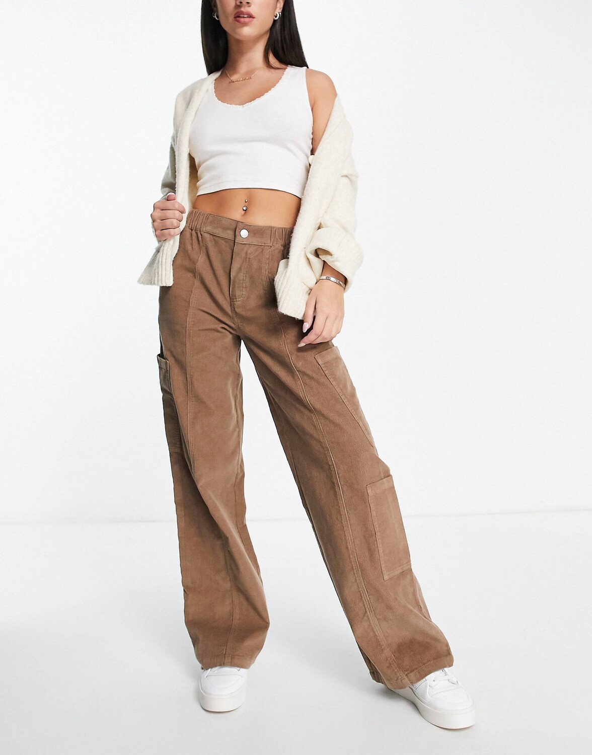 

Брюки-карго ASOS DESIGN 00's из шнура грибовидной формы, Коричневый