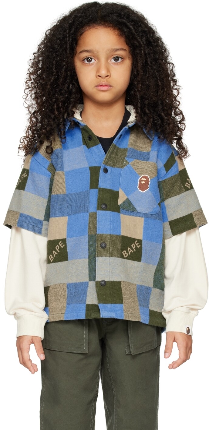 

Детская худи в клетку бежевого цвета BAPE