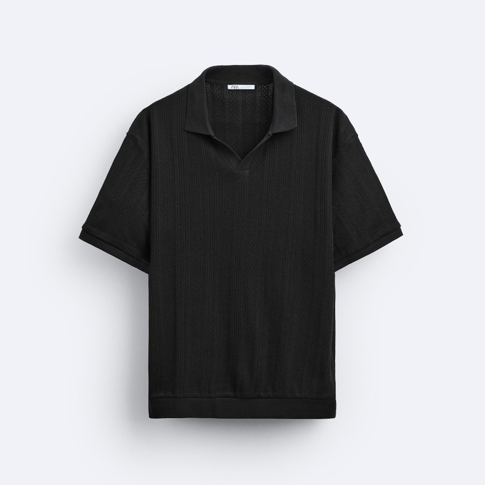 Футболка поло Zara Textured Pointelle, черный футболка поло zara textured черный