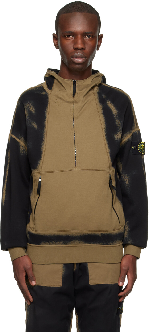 

Черно-серо-коричневая худи с молнией до половины Stone Island