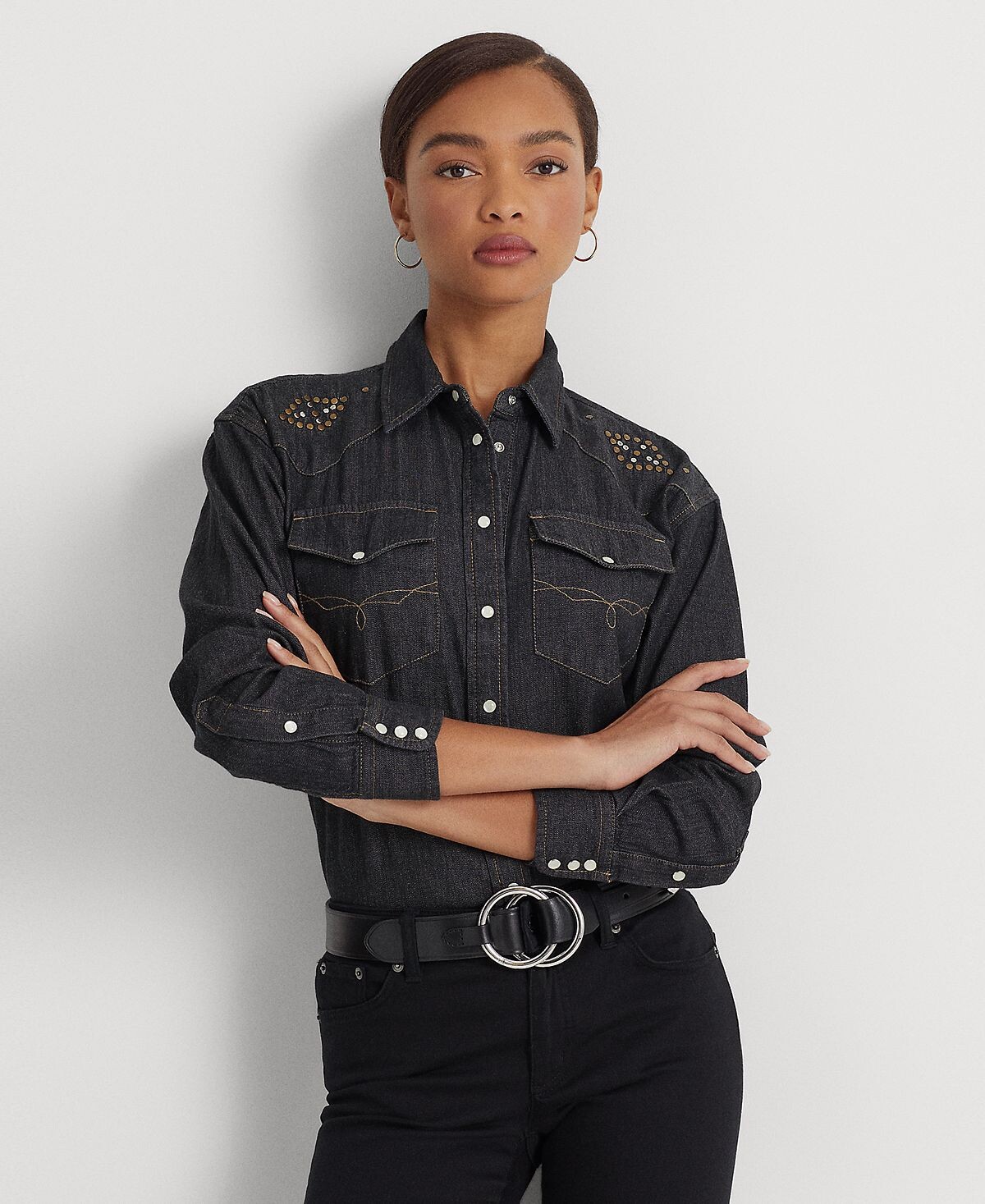 

Женская джинсовая рубашка с заклепками Lauren Ralph Lauren, мульти