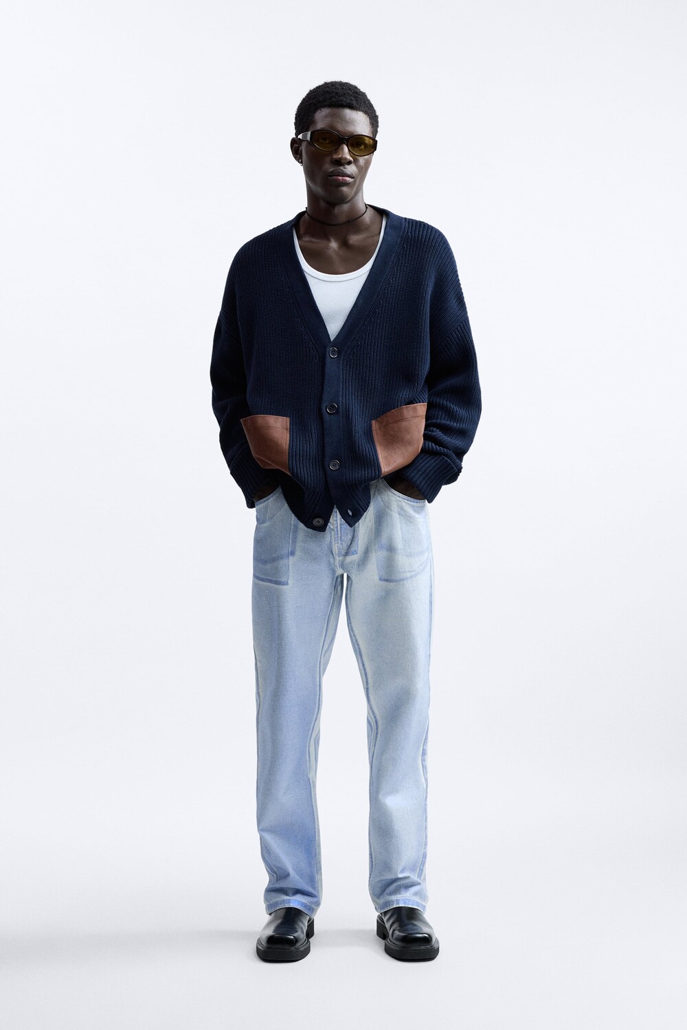 

Куртка с кожаными карманами, ограниченная серия Zara, темно-синий