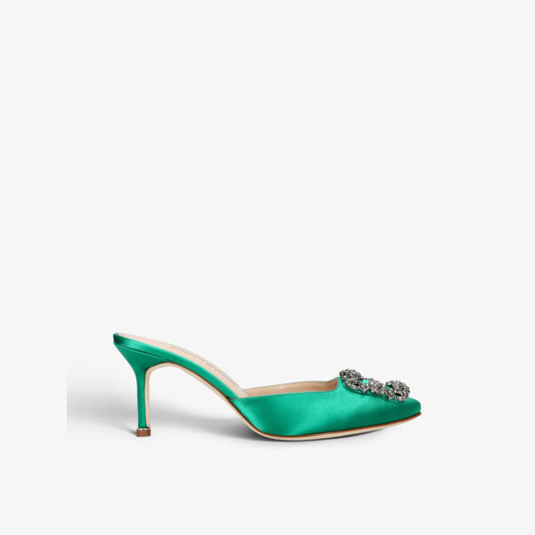 

Атласные мюли hangisi 70 на каблуке, украшенные кристаллами Manolo Blahnik, зеленый