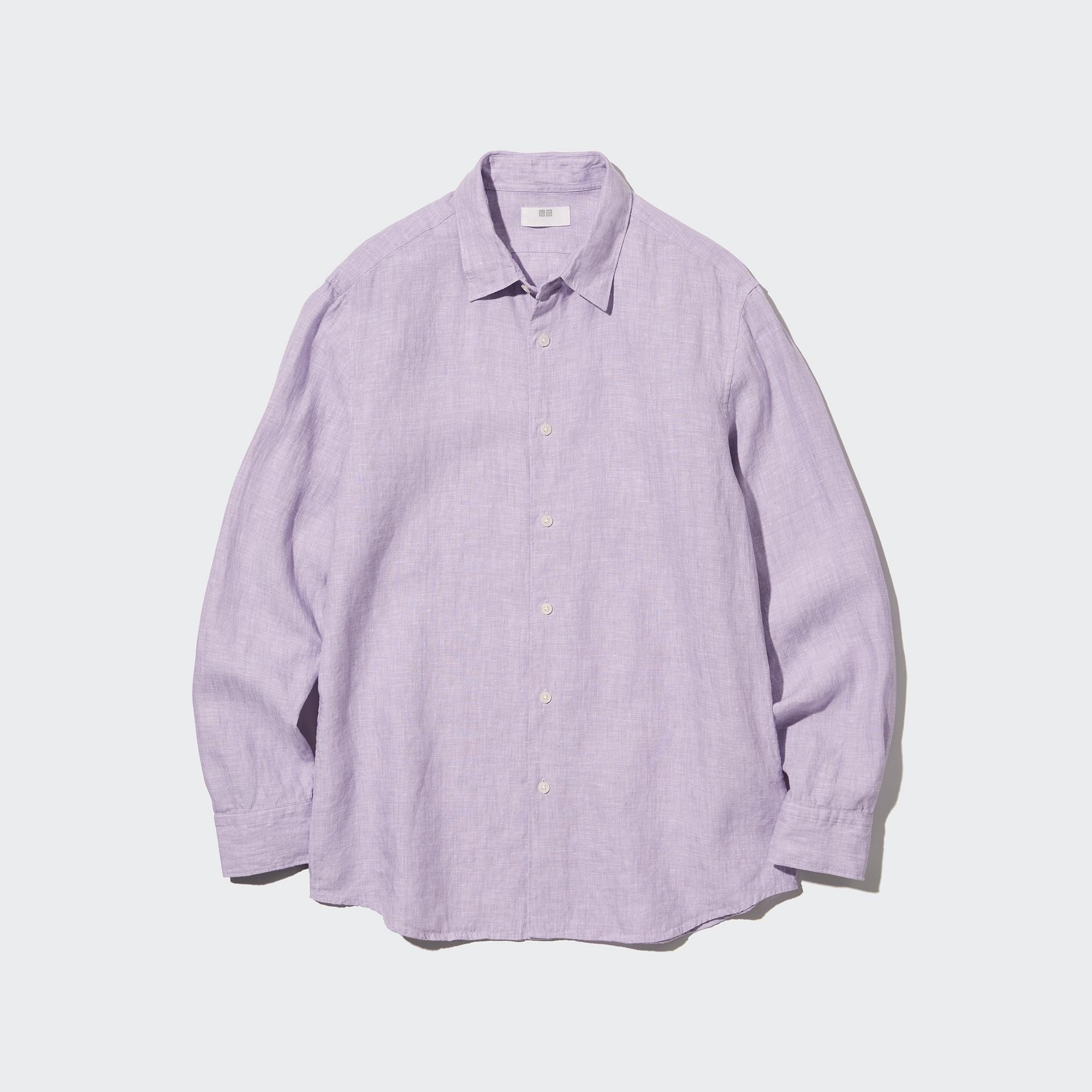 Рубашка UNIQLO льняная премиум-класса, фиолетовый рубашка uniqlo льняная премиум класса светло серый
