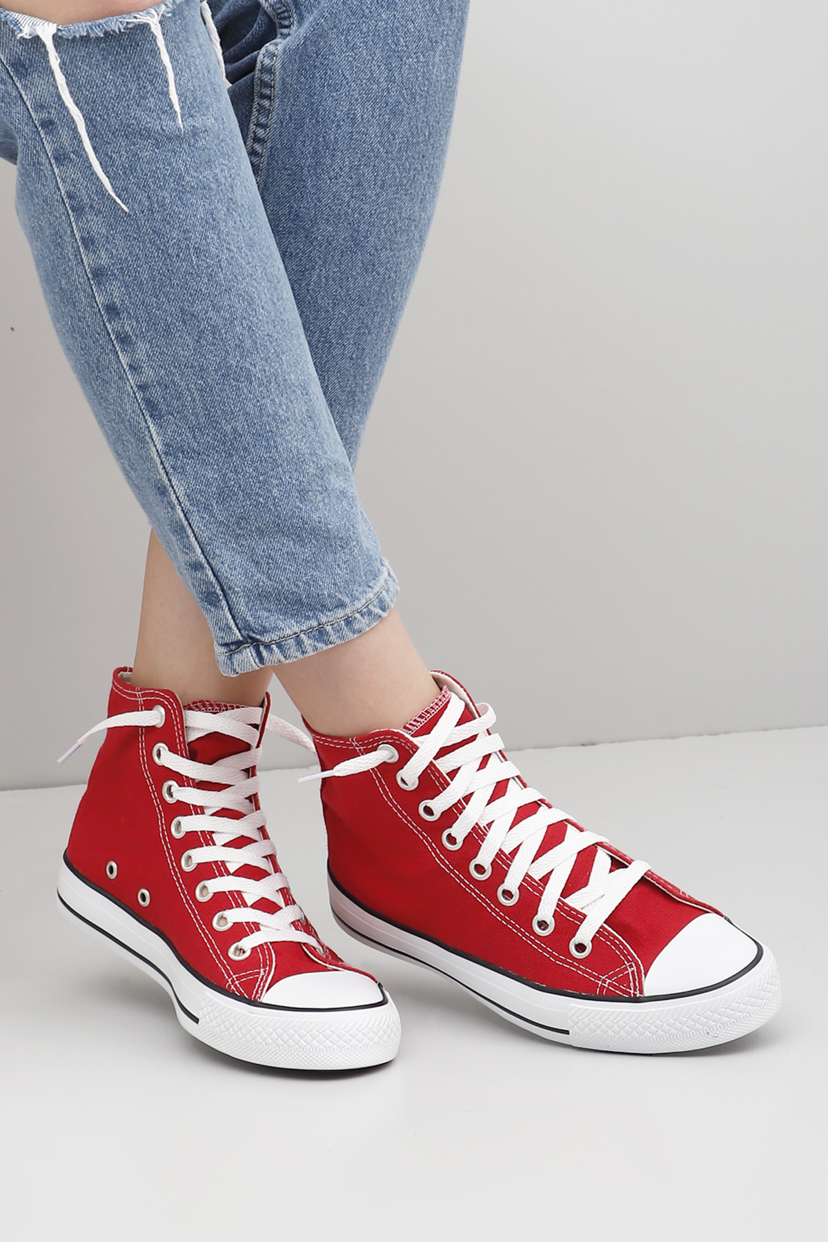цена Красные льняные женские спортивные ботинки на шнуровке на плоской подошве, льняные кроссовки 35777 GÖNDERİ(R), красный