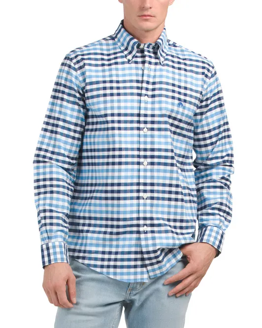 

Рубашка Оксфорд в клетку стрейч без глажки Brooks Brothers, синий