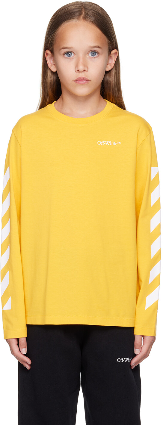 

Off-White Kids Желтая классическая футболка со стрелкой и длинным рукавом