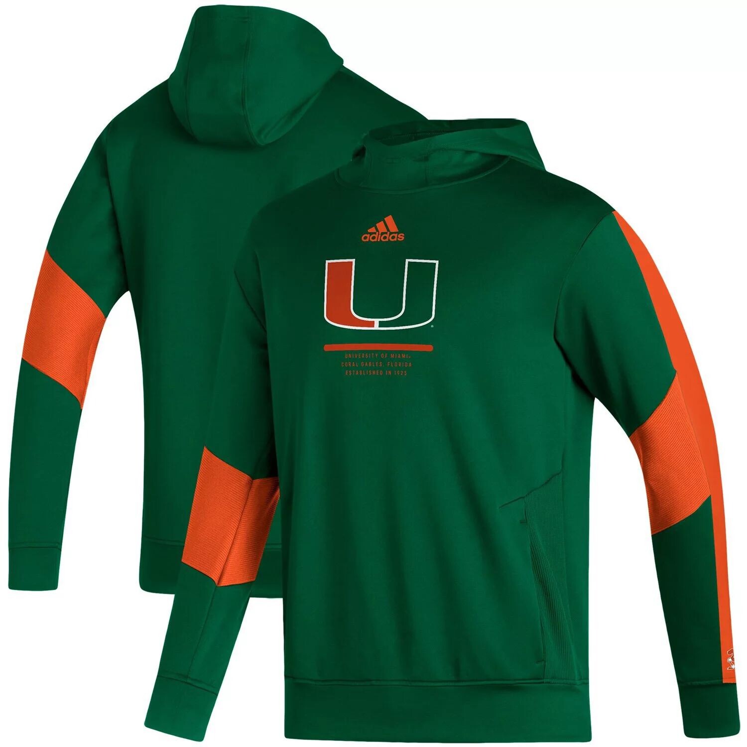 

Мужская толстовка с капюшоном adidas Green Miami Hurricanes 2021 Sideline AEROREADY
