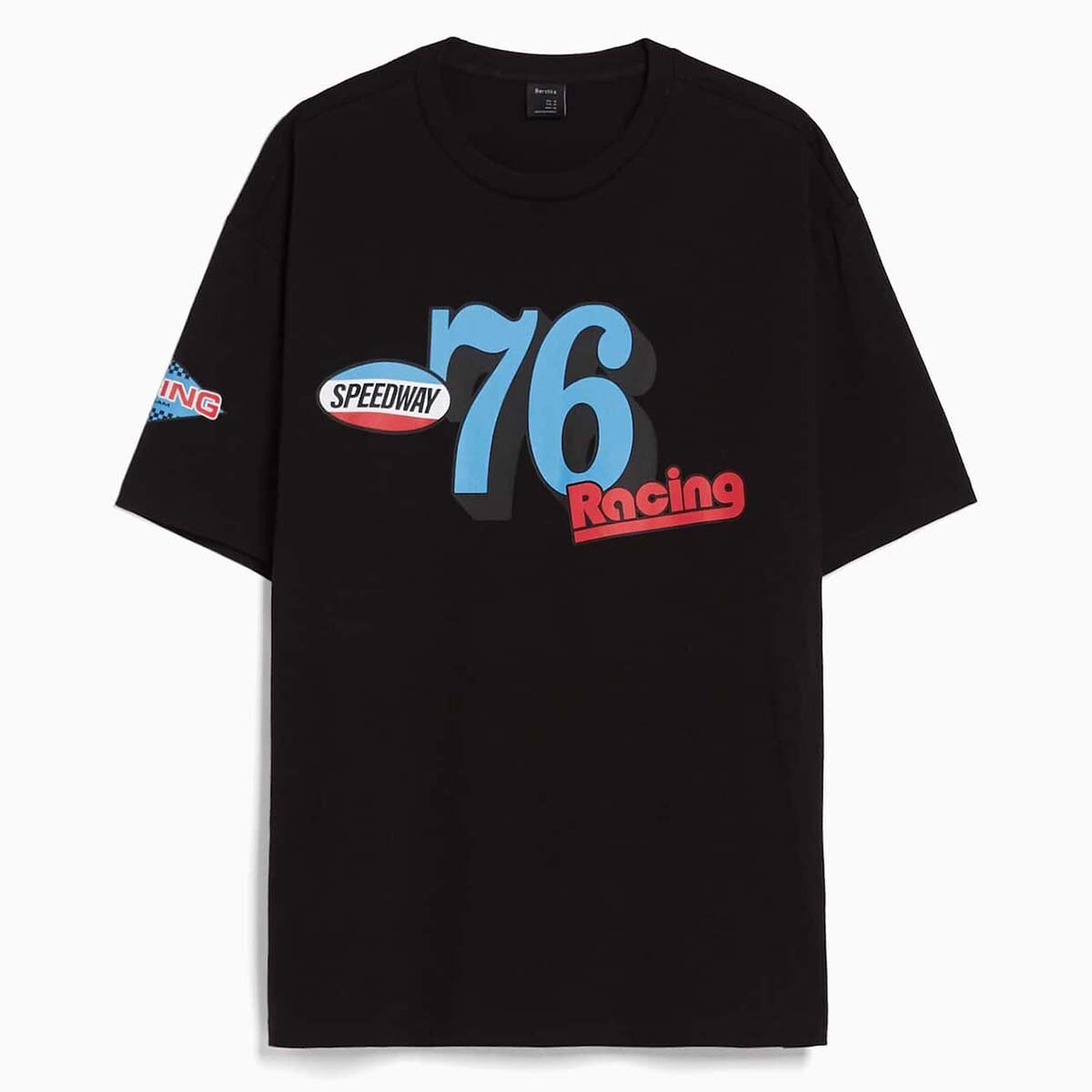 

Футболка Bershka Racing Boxy Fit Short Sleeve, черный