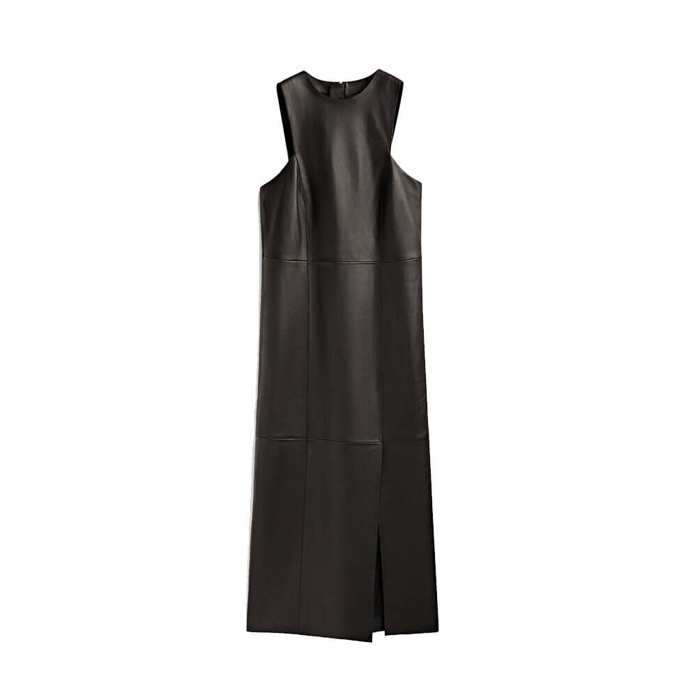 

Платье миди Massimo Dutti из кожи наппа, чёрный