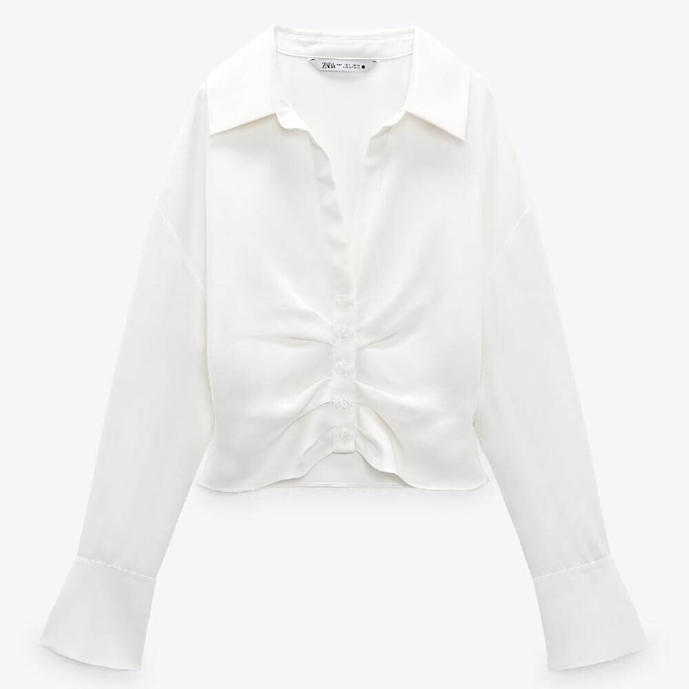 

Рубашка Zara Satin Gathering, светло-бежевый