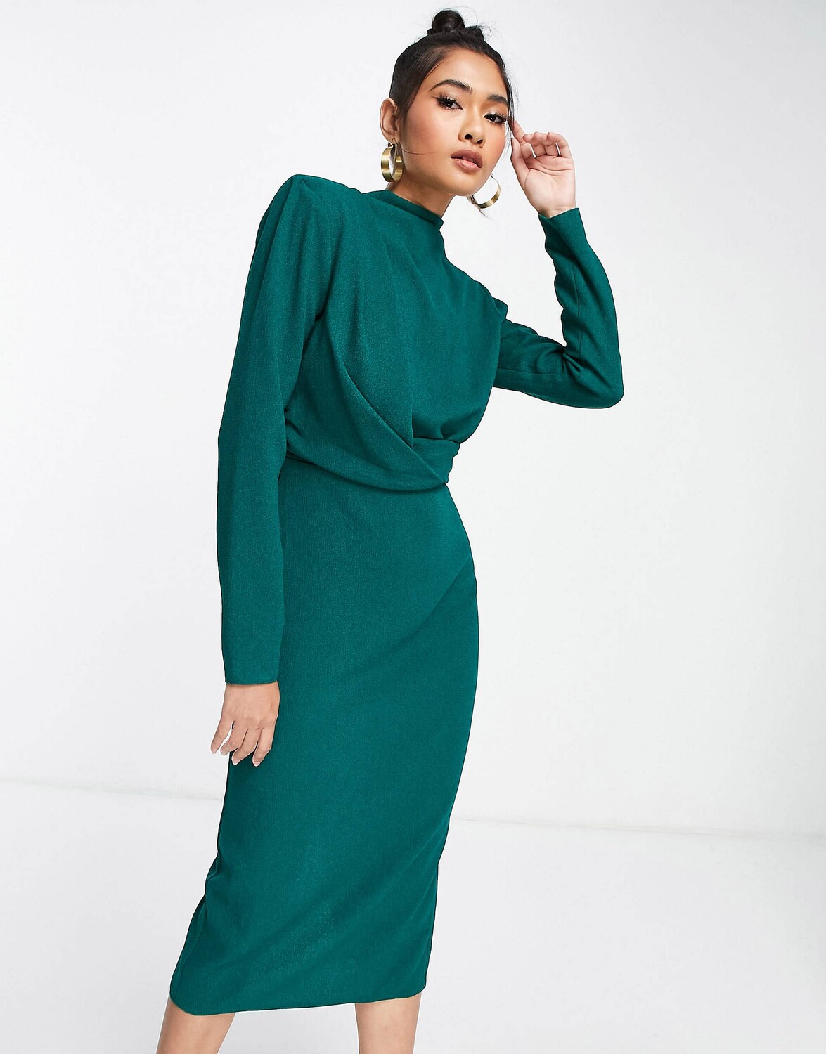 

Зеленое платье миди с завышенной талией ASOS DESIGN