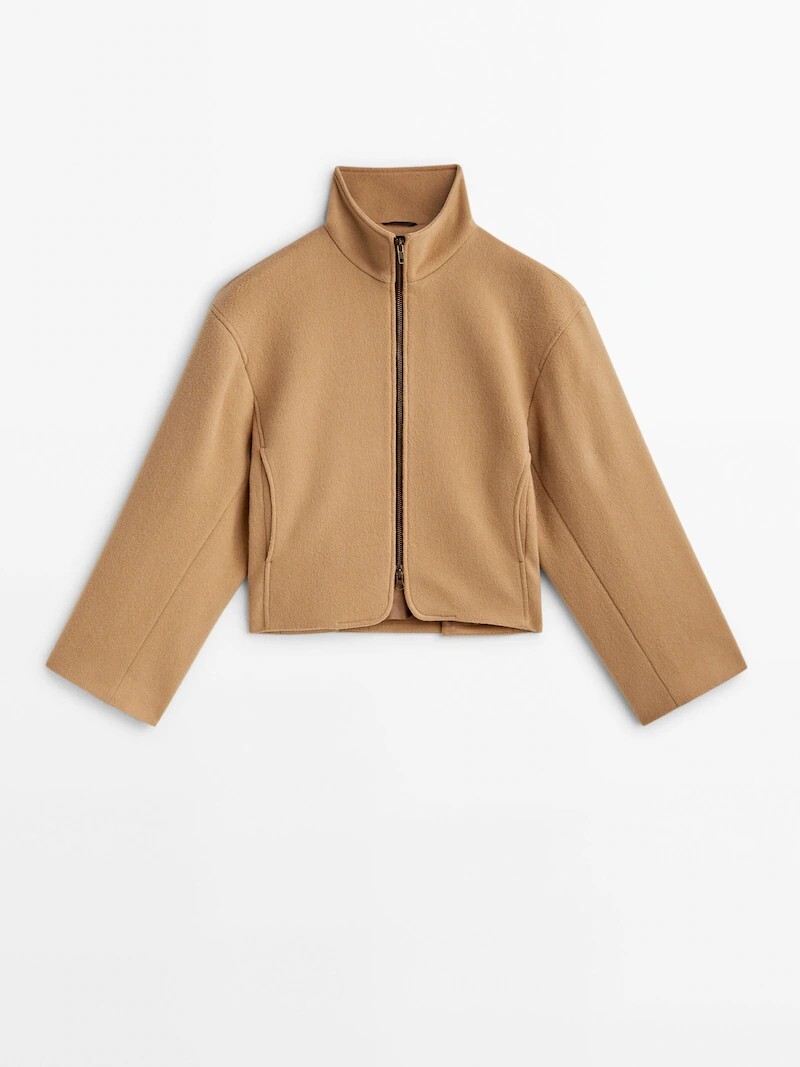 

Куртка комфортного кроя из смесовой шерсти с молнией Massimo Dutti, верблюжий