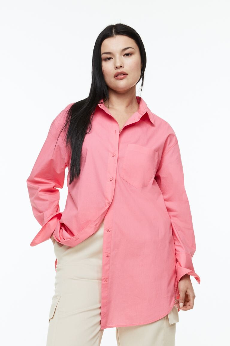 

Рубашка из хлопкового поплина H&M, розовый