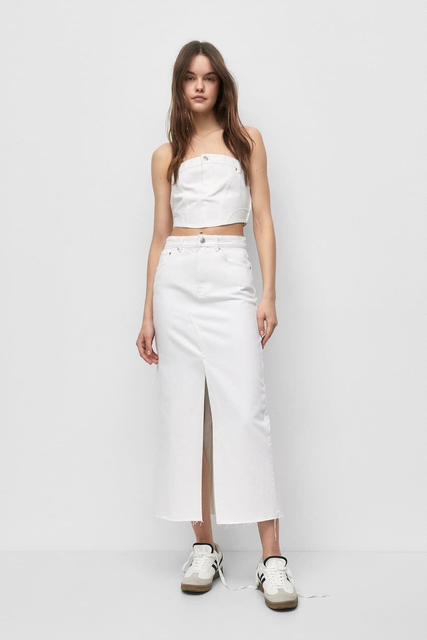 

Длинная джинсовая юбка Pull&Bear, белый