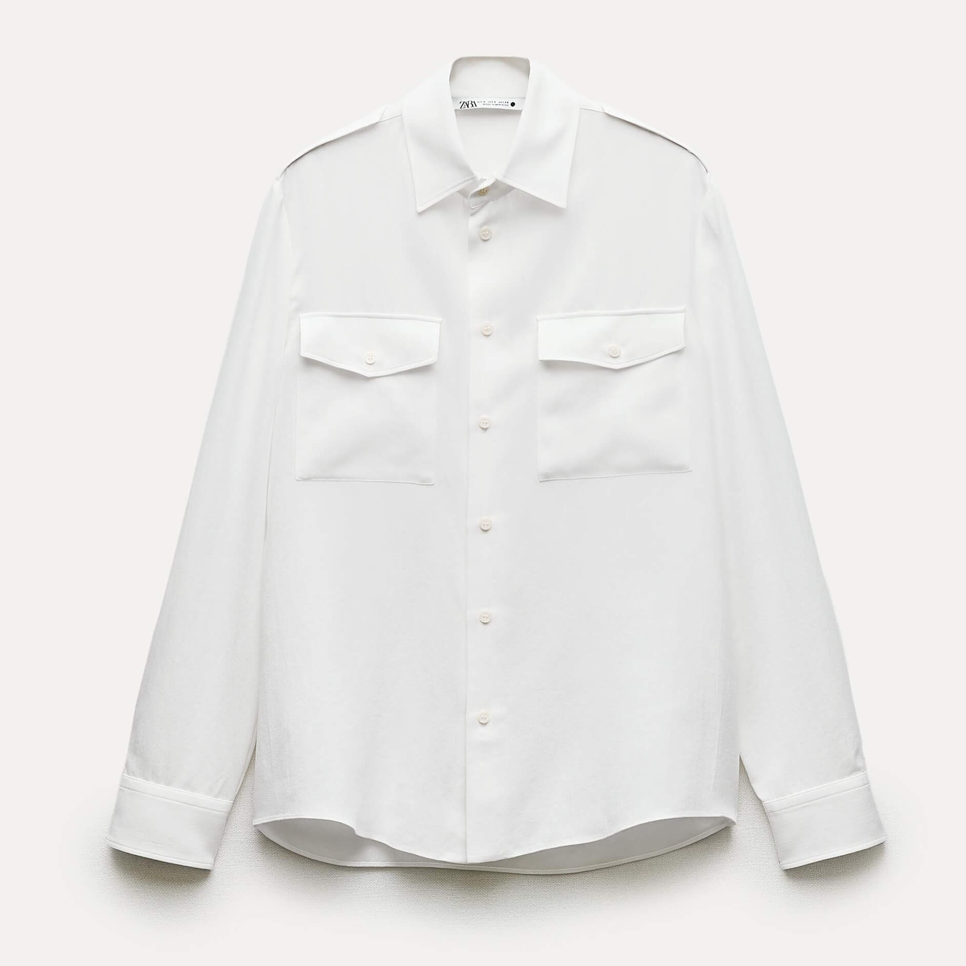 Рубашка Zara ZW Collection With Pockets, молочный рубашка zara denim with pockets черный