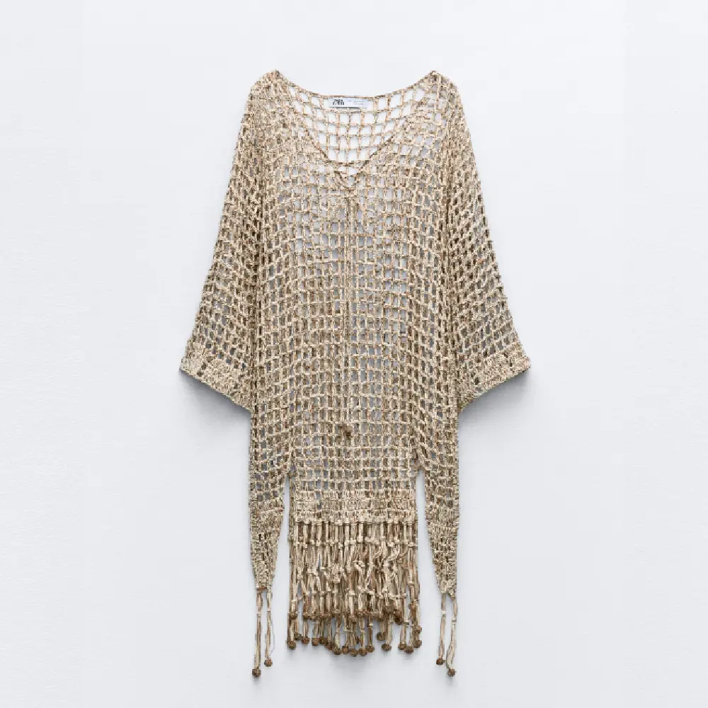 

Платье Zara Crochet Kaftan With Tassels, песочный