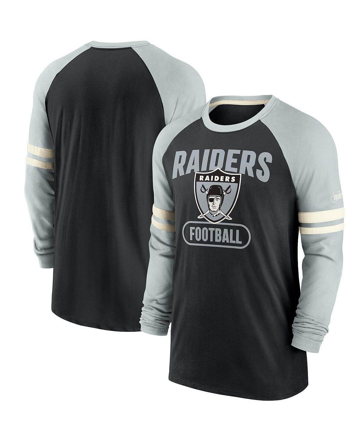 Мужская черно-серебристая футболка с длинным рукавом реглан las vegas raiders throwback Nike, мульти цена и фото