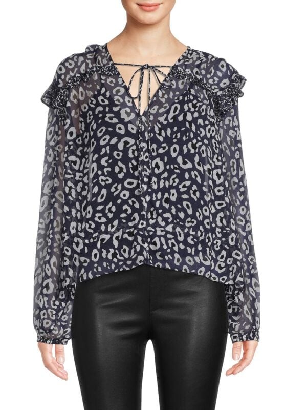 

Топ BCBGMAXAZRIA с галстуком и леопардовым принтом, navy / white