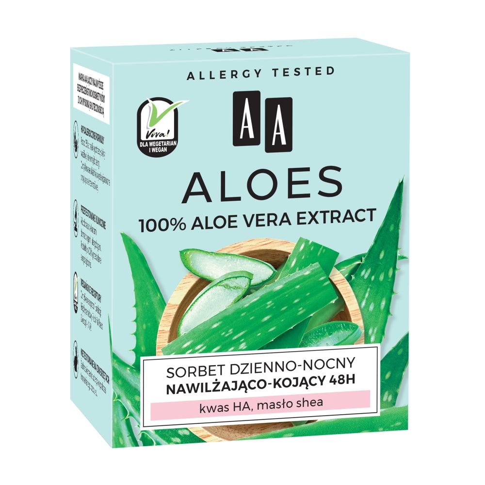 AA Aloe 100% Aloe Vera Extract Hydro сорбет день-ночь 48 часов увлажняющий  и успокаивающий 50мл