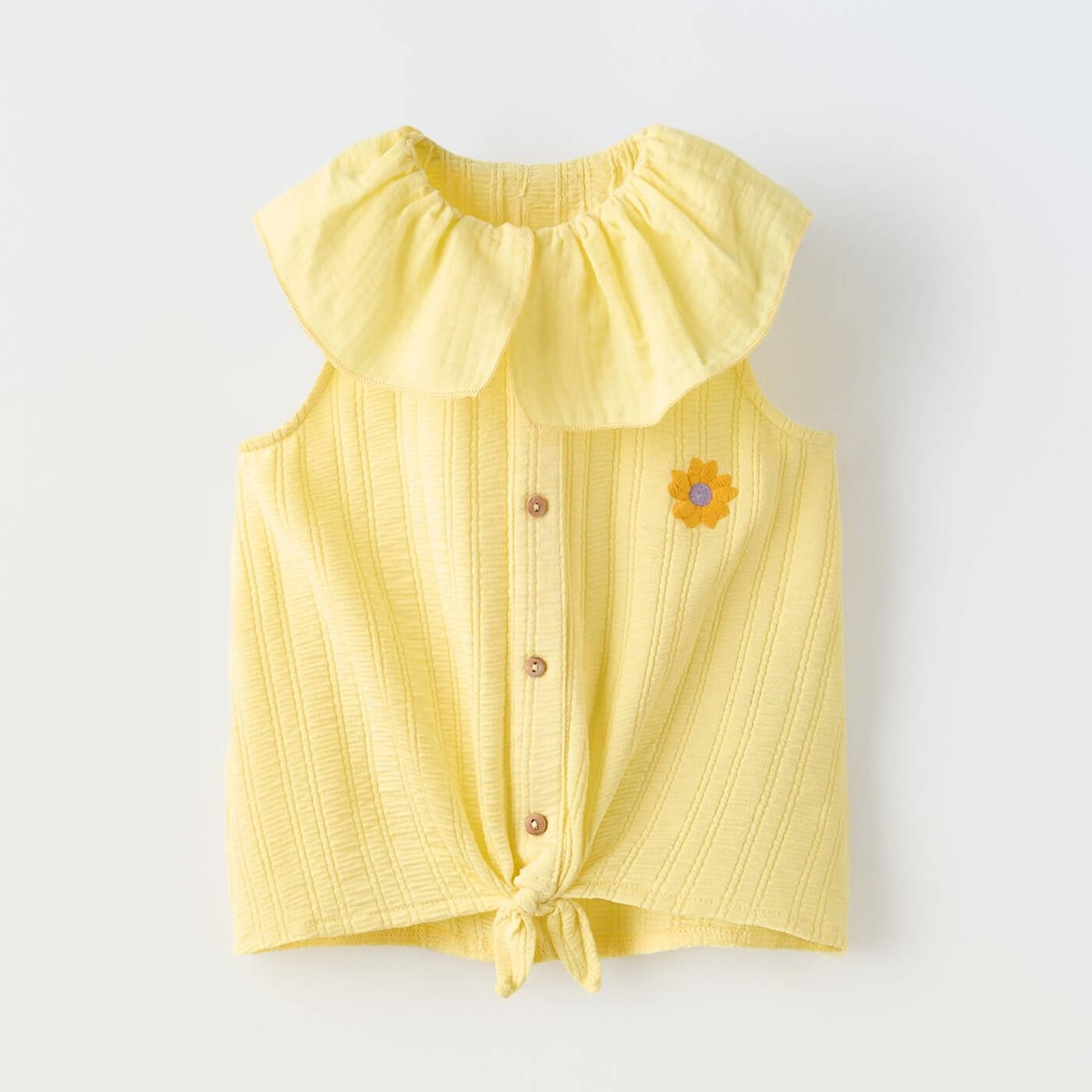 Футболка Zara Ruffled Knotted With Embroidery, желтый белая тонкая летняя рубашка с воротником питер пэн 2021
